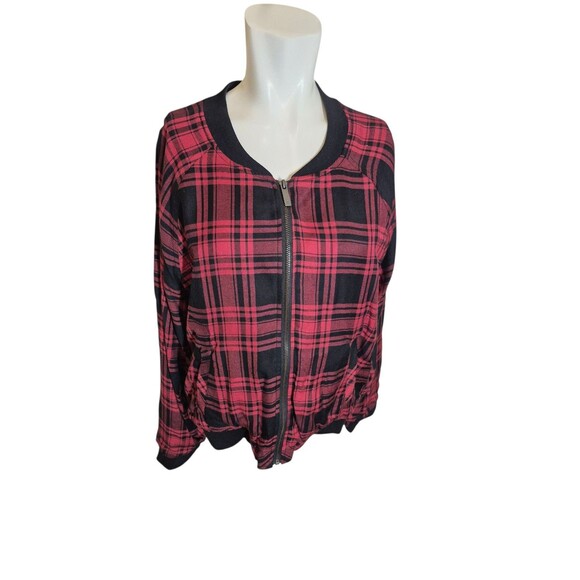Sanctuary Dylan Plaid Bomber Jacket Utility Jacket Red Black Sz L - Picture 4 of 8